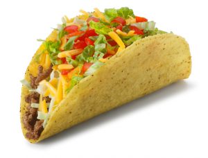 Classic taco isolated on white background with soft shadow